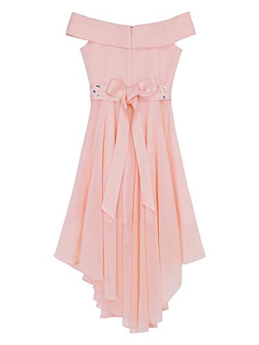 Kids Girls High Low Flower Girl Wedding Chiffon Dress Off Shoulder Sleeveless Evening Party Dance Wear4