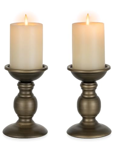 Reviews de Juegos de candelabros comprados en linea. 46 Nuptio - 2 portavelas de pilar de hierro de bronce, ideal para velas de pilar de 3 pulgadas, regalos para bodas, fiestas, hogar, spa, reiki, velas votivas (2 x S)