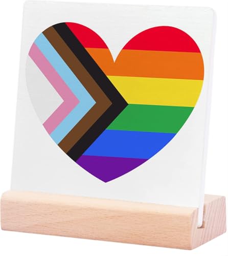 Progress Pride Lgbtq Wooden Plaque, Lgbt Home Office Desk Decor, Rainbow Lesbian Gay Queer Room Decoration, Lgbt Pride Month Men Women Teens Gifts