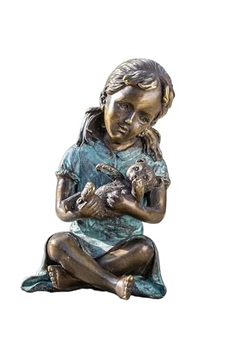 IDYL Bronze-Skulptur Mädchen mit Teddybär | 14x9x10 cm | Kinderfigur...
