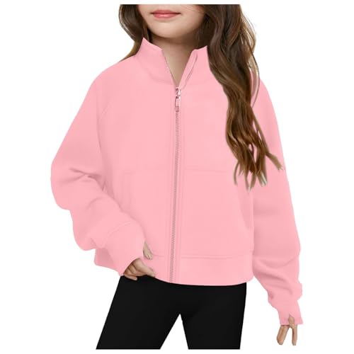 sfdgfhyf Girls Christmas Solid Color Outwear Kids Cotton Lapel Collar Zipper Cardigan Sport Jacket Athletic2