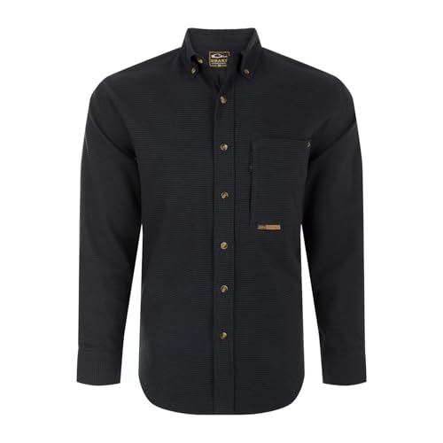 Drake Waterfowl Men's Autumn Brushed Twill Houndstooth Button-Down Long Sleeve Shirt, Night Sky Navy