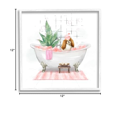 Image of 'Chic Cocker Spaniel Puppy in Pink Bubble Bath'| Framed Giclee Art | Stupell Industries | White, 12 x 12 Inches, Easy to Hang and Sturdy, Made in USA, by Ziwei Li