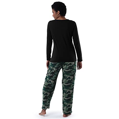 Image of Fruit of the Loom Women's Sueded Jersey Crew Top and Fleece Pant Sleep Set