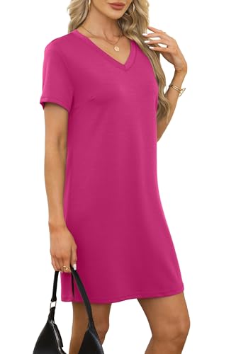 Image of RUMIA Summer Dresses for Women 2026 V-Neck Casual Sundresses T-Shirt Dress