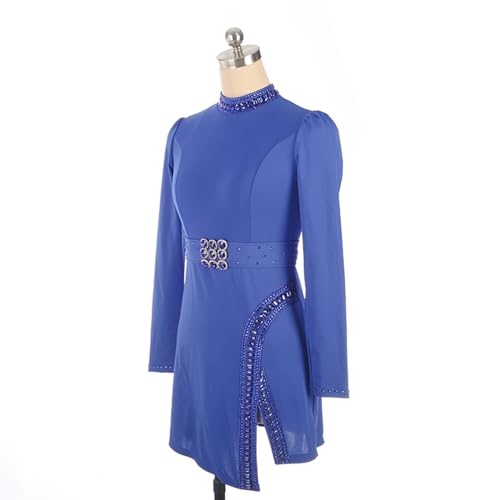 Vestido de patinação artística, temperamento simples gola alta strass competição de patinação artíst