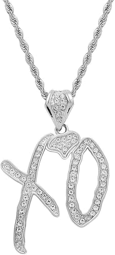 Unise High Hip Hop XO Letter Pendant Necklace for Women Men, Fashion Creative Cubic Zirconia Exaggerated Hip Hop Rock Gift Jewelry XO Necklace The Weeknd (XO Silver)
