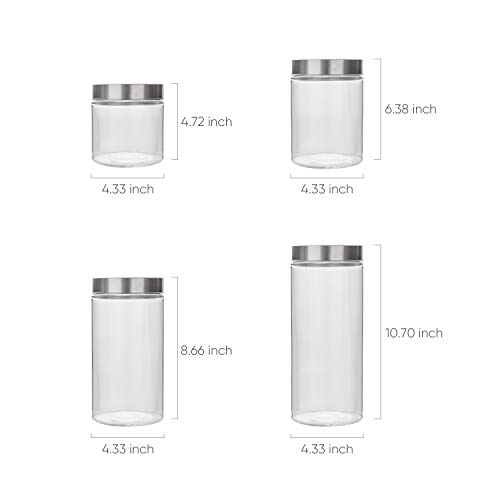 Glass Kitchen Storage Canister Jars Set with Stainless Steel Lids For The Kitchen-27/44/57/71 OZ.(4-pack Assorted)