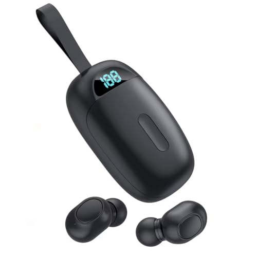 VOLT PLUS TECH Portable Bluetooth Earbuds Compatible with ZTE Blade V50 Vita Noise Cancelling LED Display, Mic 8D Bass IPX4 Waterproof/Sweatproof with PowerBank for 24h Use (Black)