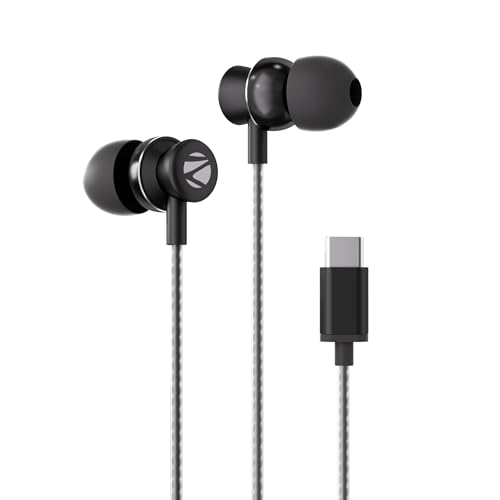 ZEBRONICS Buds C10 in Ear Type-C Wired Headphones with in-Line Mic, Metallic Design, Volume Control, 1.2M Cable, 10Mm Driver, (Black) ZEBRONICS Buds C10 in Ear Type-C Wired Headphones with in-Line Mic, Metallic Design, Volume Control, 1.2M Cable, 10Mm Driver, (Black)