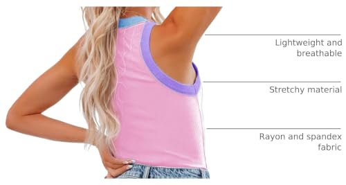 Image of siliteelon Womens Colorblock Racerback Crew Neck Casual Basic Ribbed Fitted Tank Top Sleeveless Camis