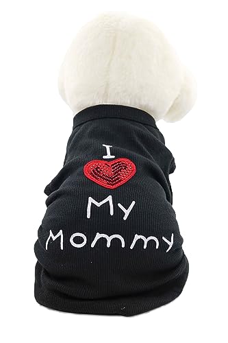 Small Dog Clothes XXS Puppy Dogs Shirt I Love My Mom Mommy Dad Daddy Dog T Shirts for Small Dogs, Black-Mommy, XX-Small (Under 2.2lb)