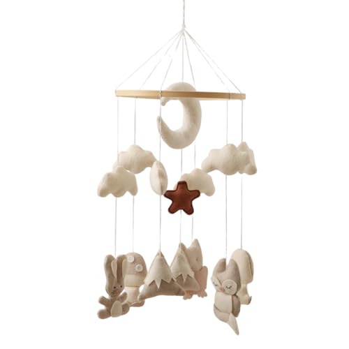 GOODMOM Wooden Crib Mobile – Handcrafted Baby Mobile with Rabbit, owl, Beige & Brown Nursery Décor, Perfect Gift for Newborns & Baby Showers (Owl)