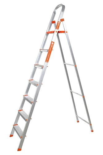 Image of Casa Copenhagen Designed in Denmark, 7-Step Foldable Aluminium Ladder Laser Cut with Super Advance Sure-Hinge Technology,7 Years Warranty - Orange