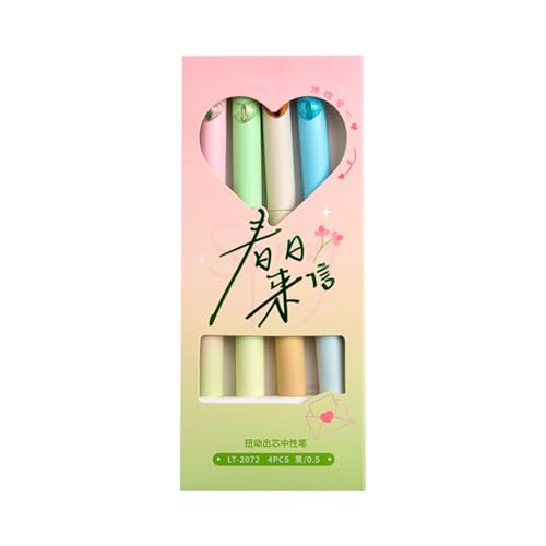 4PCSツイストオープンクローズペンファン0.5mmチップスクールオフィス用品回転ハートジェルペンのためのクイックドライツイストアクション