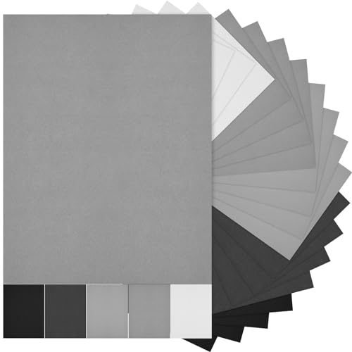 Sinmoe 100 Sheets 5 Shades Cardstock Paper 8.5 x 11 Inches 180gsm Solid Core Printer Paper for Scrapbooking DIY Arts Crafts Making Office Home Supplies (Black White Gray)