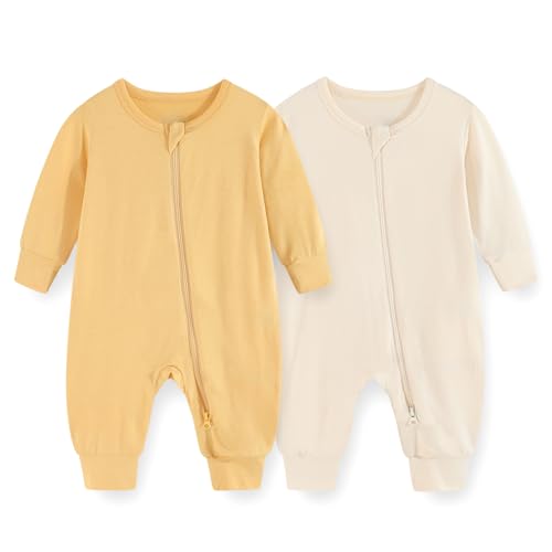 Image of JELYLOVE Unisex Rayon Made from Bamboo Zipper Baby Boy Girl Rompers 2 Pcak Long Sleeve Infants Jumpsuits New Born Clothes