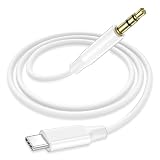 Bamkey Cavo Aux USB C, Adattatore USB C a Jack 3,5mm Cavo Audio Tipo C Flessibile per iPhone 17 16 15 Pro Max, Samsung S26 S25 S24 Ultra, Pixel, iPad, Stereo Auto [1.2M, Bianco]