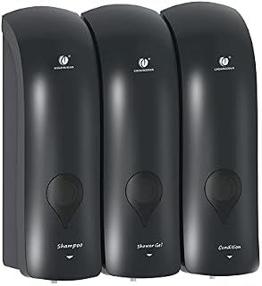 Shower Shampoo Dispenser Liquid Soap Dispensers Manual Wall-mounted Hand Soap Dispenser Pump 3x300ml Chamber Shampoo Box Lotion Shower Gel Container for Toilet Bathroom Hotel Kitchen Black