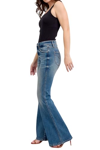Judy Blue Mid Rise Tummy Control Vintage Wash Back Shield Pocket Flare, Inseam 33"3