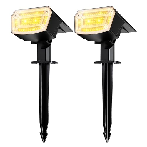 TECKNET Solar Spot Lights Outdoor Garden - 59 LEDs Garden Lights Solar Powered, 3000K Warm White Light, 3 Brightness Levels Pathway Lighting IP65 Waterproof for Outdoor Pathway/Lawn Lighting, 2 PCS
