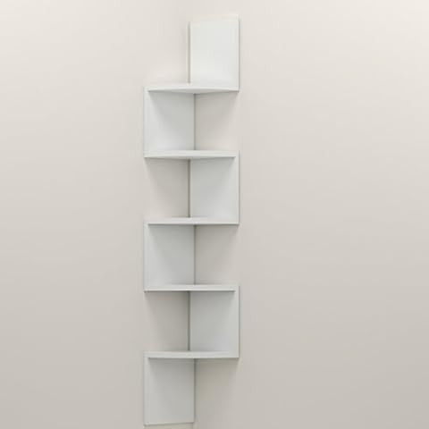 Corner Shelf, 5 Tier Floating Shelves Wall Mounted Bookshelf with Zigzag Design, Bookshelf, Storage Organiser, White Cover