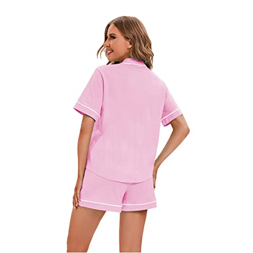 LUBOT 100% Cotton Pajamas for Women 2 Piece PJ Set Button-Down Soft Knit Short Sleeve Summer Sleepwear Loungewear XS-XXL4
