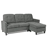 Giantex Convertible Sectional Sofa Couch with Reversible Ottoman, Linen Fabric Modern Living Room Furniture Sets for Small Apartment, L-Shaped Sofa 77 Inch Length (Grey)