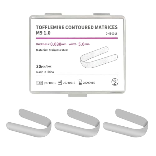 Windplusya Dental Tofflemire Matrix Bands, M9 Dental Metal Restoration Matrix Bands for Premolar and Molar. (5mm, 0.03mm)