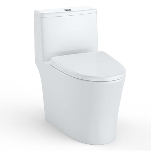 One-Piece Ceramic Toilets with PP Cover, Siphon Flushing, Easy Clean, Durable Elongated Toilet for...