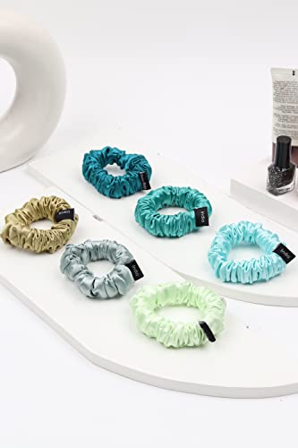 Image of Premium Satin Scrunchies for Women | Hair Bands, Ponytail Holders & Rubber Bands | Skinny, Fluffy, No-Damage Hair Ties | Girls Hair Accessories | Small Size | Pack of 6