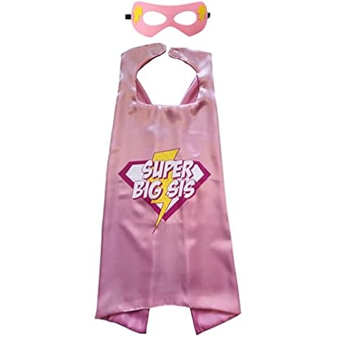 One Stop Kids Big Sister Superhero Cape & Mask - New Sibling Gift - Gender Reveal Girls Super Big Sis Fancy Dress Costume Cover