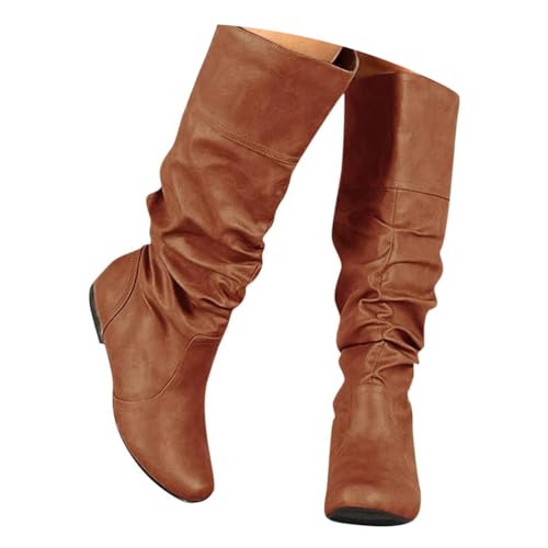 ticticlily Damen Stiefeletten Warm gefüttert Schlupfstiefel Langschaft Stiefel A Braun 38 EU