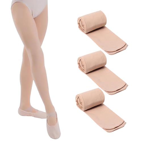 Mayoii 3 pares de medias para niña 60D opacas de ballet para niños, medias elásticas finas, medias cómodas para niñas, color carne, 130-150