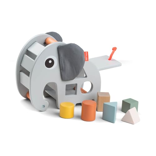Image of Done by Deer Elphee Sorting Box - Wooden Shape Sorter Toy with Sturdy Handle to take Along - Montessori and Educational Wooden Toy Set - Develop Fine Motor Skills & Learning Shapes in a Fun Way!