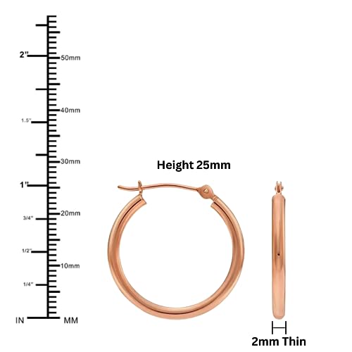 Image of 14K Rose Gold Classic Shiny Polished Round Hoop Earrings, 2mm tube