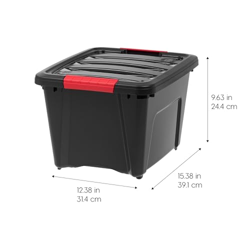 Image of IRIS USA 19 QT Plastic Storage Box with Lid and Latches - 6 Pack - BPA-Free, Garage Organizing Solution, Durable Nestable Stackable Containers, Secure Pull Handle - Black