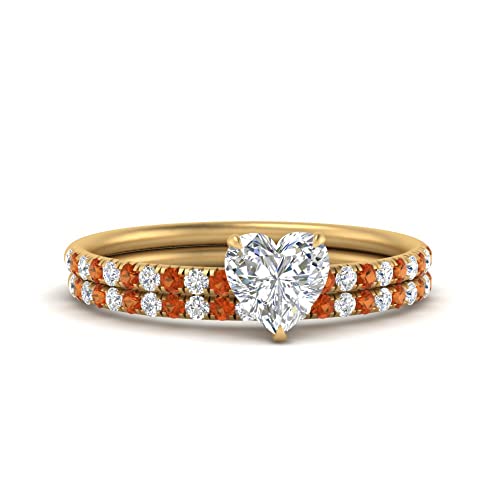 Image of Choose Your Gemstone Pave Petite Ring with Matching Wedding Band Yellow Gold Plated Heart Shape Wedding Ring Sets Minimal Modern Design Birthday Gift Wedding Gift US Size 4 to 12