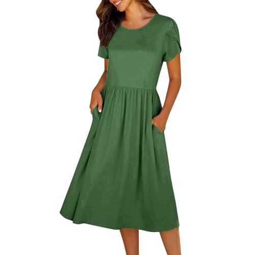 Amazon.com: 2024 Women's Summer Petite Casual Short Sleeve Crewneck A-line  Dress Solid Color Maxi Beach Simple Dress with Pockets : Clothing, Shoes &  Jewelry