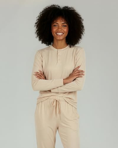 Image of Real Essentials 2 Pack: Women's Soft Long Sleeve Sleep Set - Comfortable Lounge Pull Over Hoodie and Henley Jogger