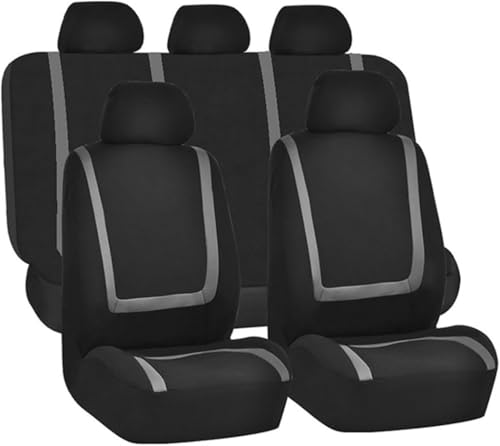 Car Seat Covers Full Set Breathable Premium Cloth Automotive Seat Cover Universal Front and Rear Seat Covers Easy to Install Car Accessories for Most Cars Trucks SUV (Gray)
