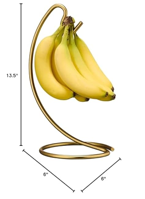 Homeries Banana Holder Modern Rack Hanger Tree Stand Hook for Kitchen Countertop. Satin Nickel Banana Holder Keeper Stand (Brushed Brass)