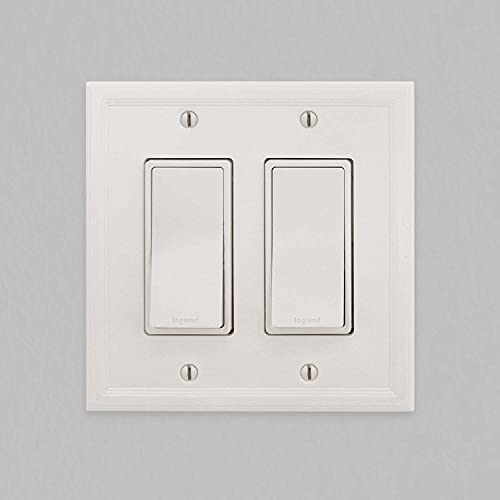 Questech Décor Double Rocker Insulated Light Switch Cover, 2-Gang Electrical Wall Plate, Double Switch Decorator Standard Size Gfci Receptacle Cover, Decorative Cornice Design, White #TOP1