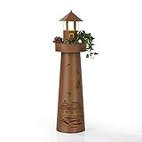 Hoberg LED Pflanzsäule im Leuchtturm Design & maritimer Stanzung in Rost-Optik | Für In- & Outdoor | Mit LED-Beleuchtung, 6h Timer, kabellos | Plattform individuell bepflanzbar [ø 21 x 80 cm]