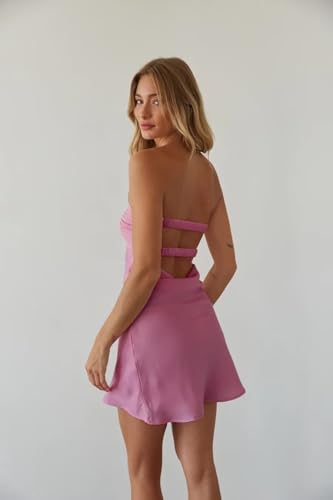 Mini Twist Bow Satin Homecoming Dresses 2025 Ruched Strapless Short Cocktail Party Dress for Teen DI12943