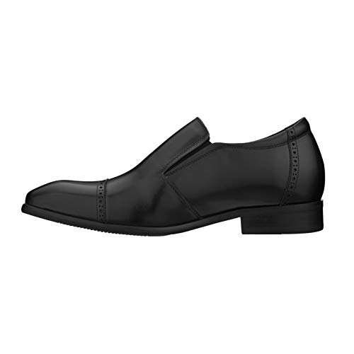 CALTO Men's Invisible Height Increasing Elevator Shoes - Black Leather Slip-on Formal Dress Loafers- 2.4 Inches Taller - Y6115 - Size 8 D(M) US3