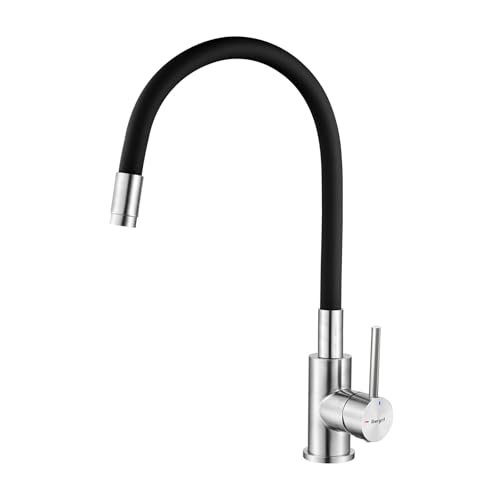 Ibergrif M22119-2, Mitigeur Évier avec Bec Flexible, Robinet de Cuisine, Cuisine Mitigeur Flexible Rotative à 360°, Chrome, Noir