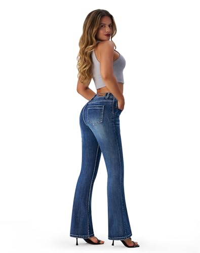 roswear Women's Trendy Stretchy Flare Jeans Mid Rise Bootcut Curvy Denim Pants Pale Blue Large
