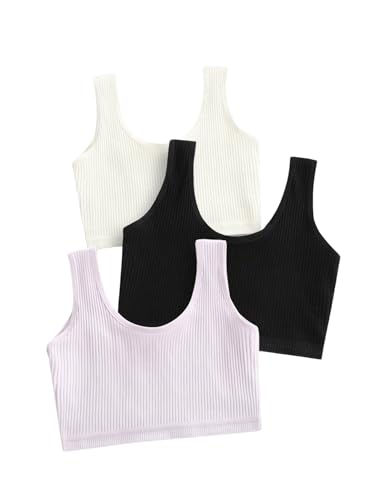 WDIRARA Girl's 3 Pieces Scoop Neck Sleeveless Underwear Ribbed Knit Crop Cami Top2