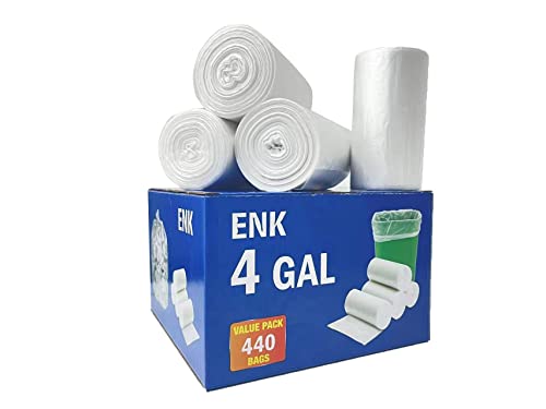 ENK 440 Count 4 Gallon Clear Small Trash Bags for Kitchen, Bathroom, Office, and Outdoor Use